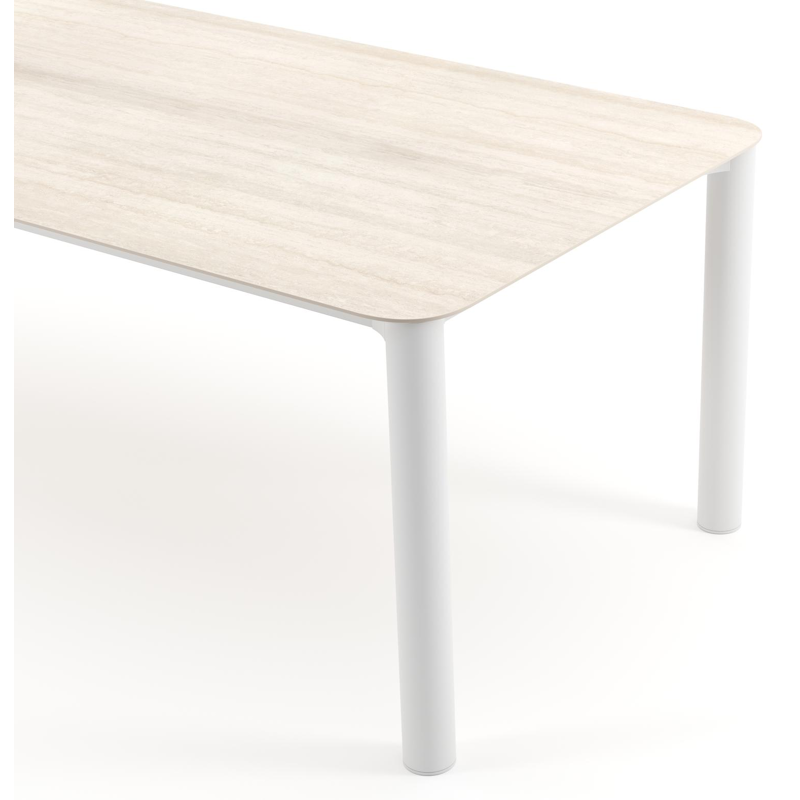 Orso tuintafel rechthoekig afgerond in wit aluminium en volkeramiek Travertino Bianco - L 240 x B 100 x H 73.5 cm