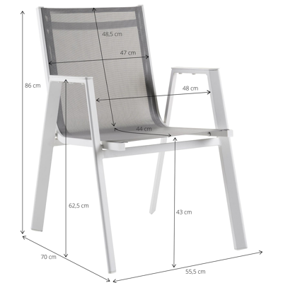 Oviedo tuinset met verlengbare tafel in wit aluminium en grijs keramische print tafelblad met 8 stapelbare Oviedo tuinstoelen