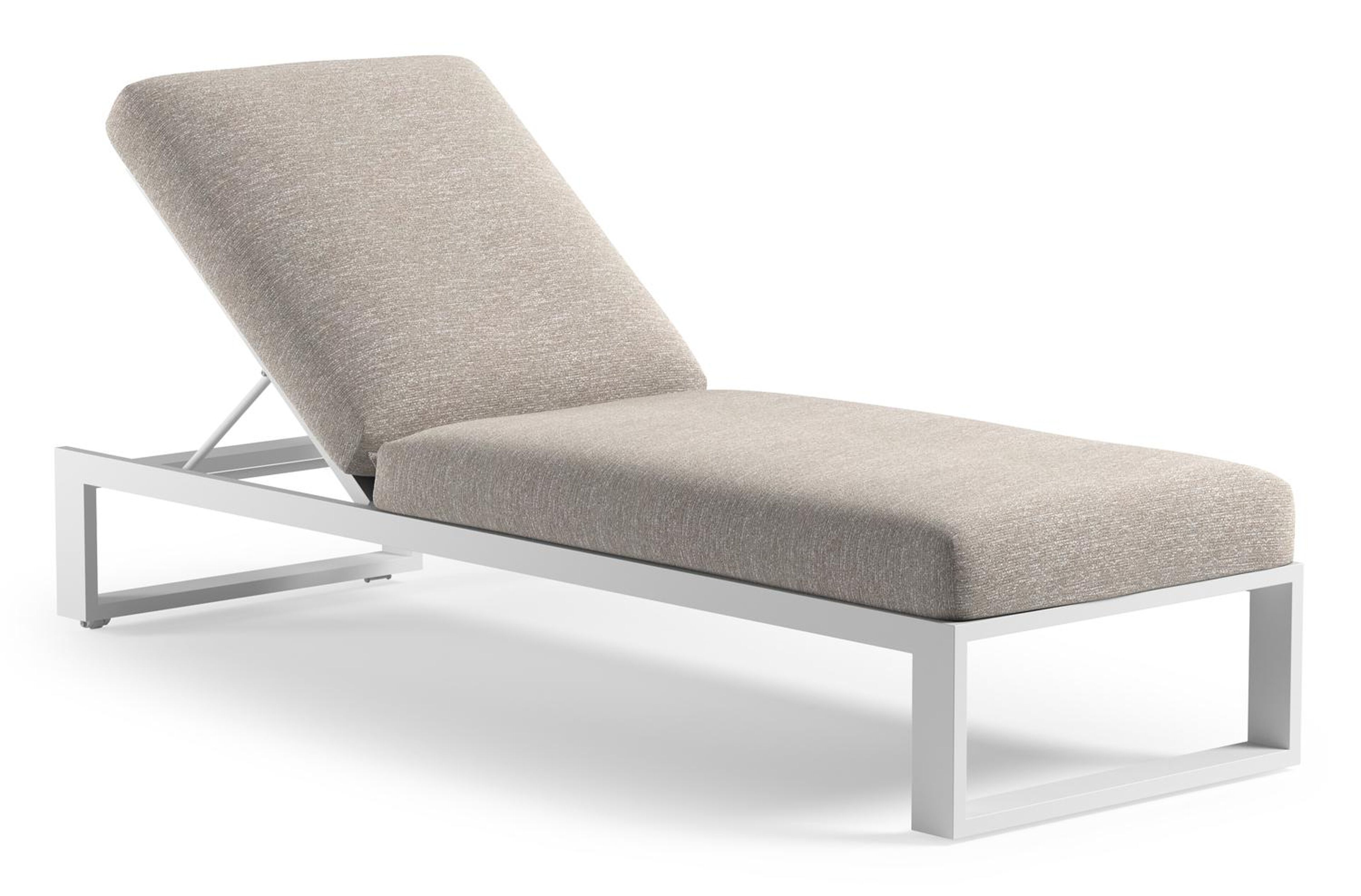 Chaise longue réglable Verato en aluminium blanc et coussin en all weather Sunbrella® luxe tundra sand