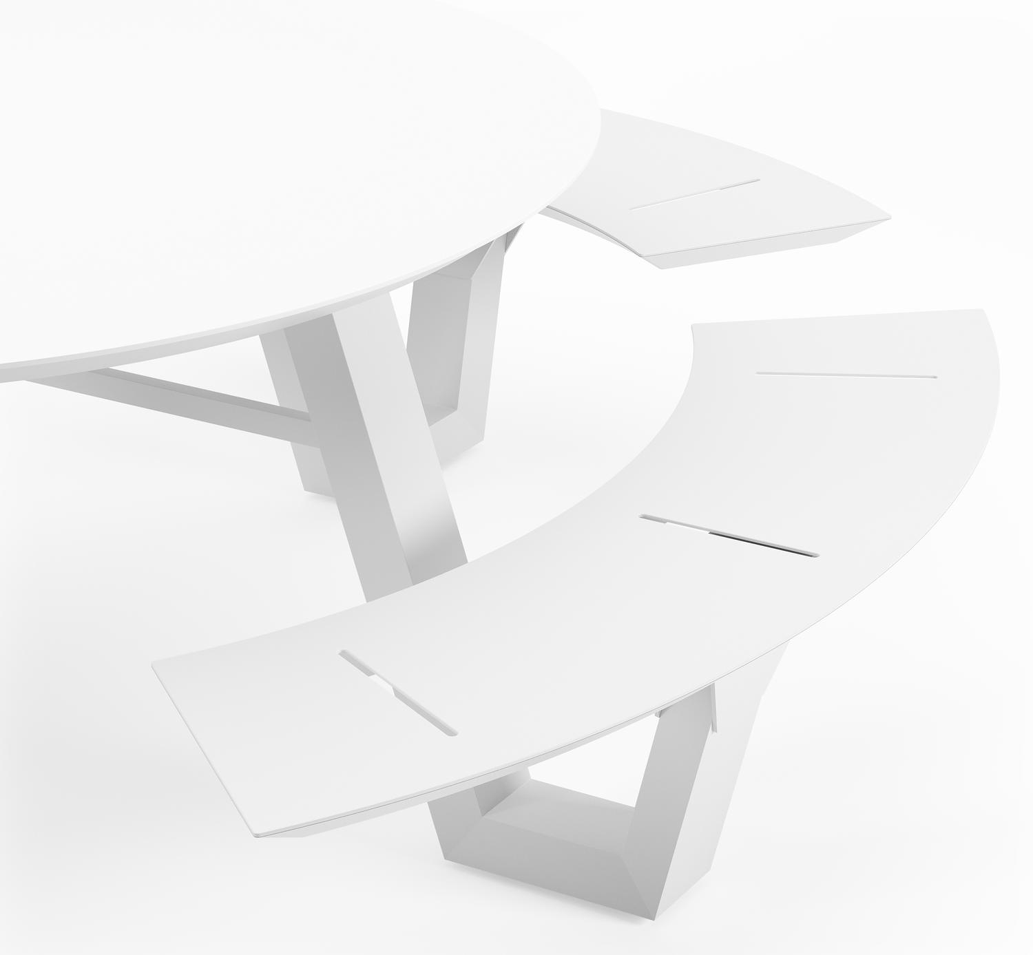 Rondino picknicktafel in wit aluminium en volkeramiek arctic white tafelblad - Ø 236 x H 71,5 cm