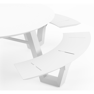 Rondino picknicktafel in wit aluminium en volkeramiek arctic white tafelblad - Ø 236 x H 71,5 cm
