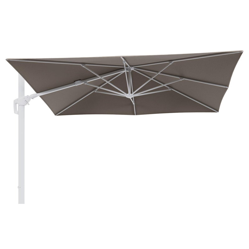 Minore zweefparasol tiltfunctie in wit aluminium en parasoldoek in All Weather Solica Firenze Earth - L1 280 x L2: 370 cm (zonder voet)