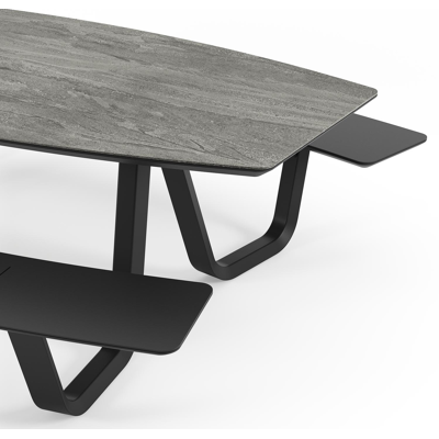 Forno picknicktafel bootvorm in zwart aluminium en volkeramiek aspen grey tafelblad - L 240 x B 181 x H 72 cm