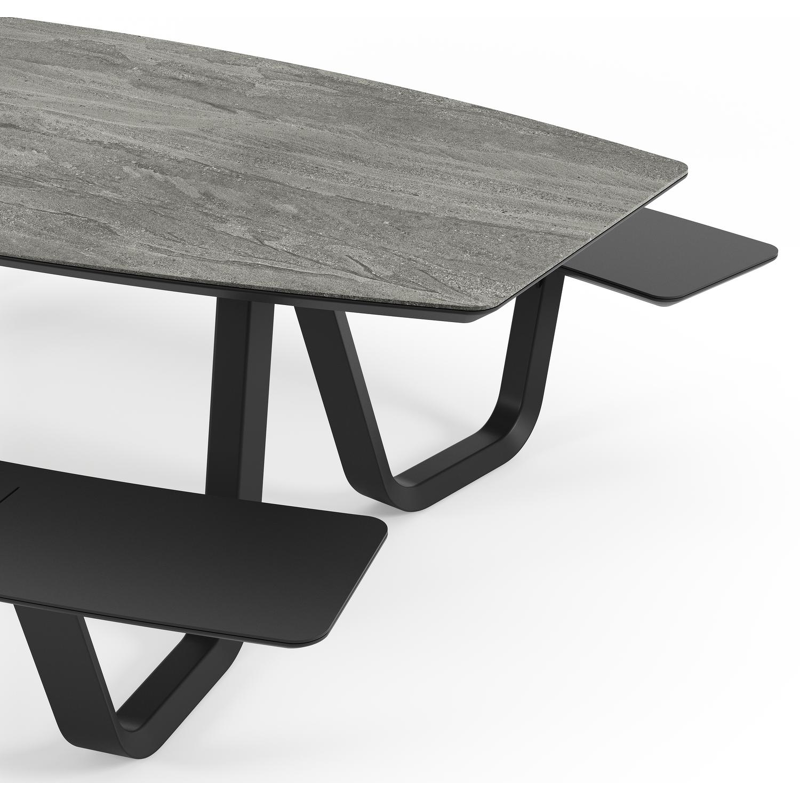 Forno picknicktafel bootvorm in zwart aluminium en volkeramiek aspen grey tafelblad - L 240 x B 181 x H 72 cm
