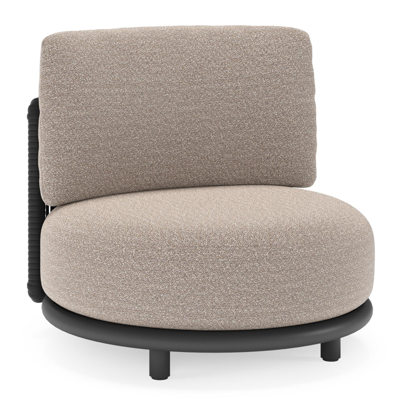 Lomano loungestoel in zwart aluminium en beige verticaal geweven luxe vlakke rope met wander manioc all weather sunbrella® luxe kussen