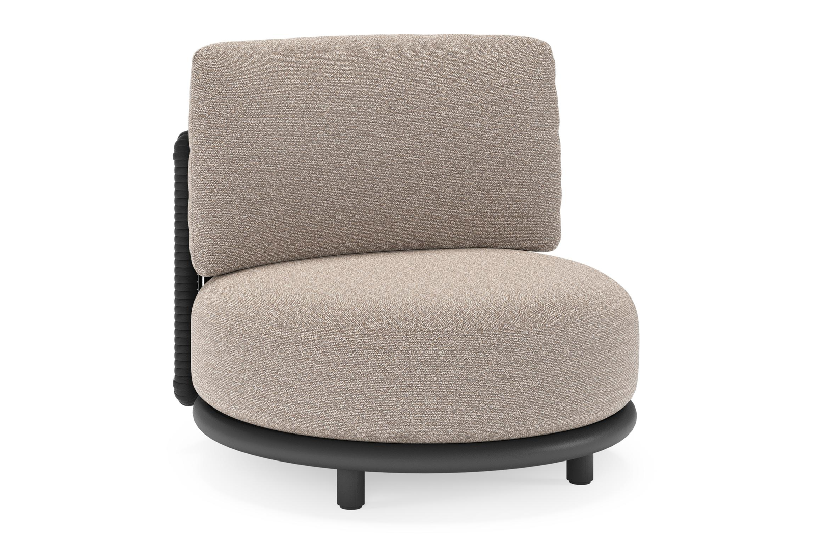 Lomano loungestoel in zwart aluminium en beige verticaal geweven luxe vlakke rope met wander manioc all weather sunbrella® luxe kussen