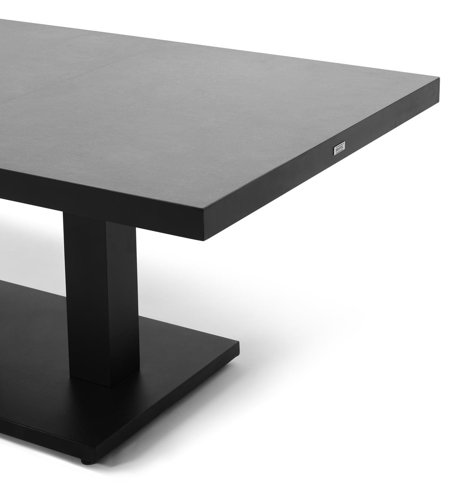 Pop-up loungetafel in zwart aluminium en grijs volkeramiek - L 140 x B 85 x H 72 cm