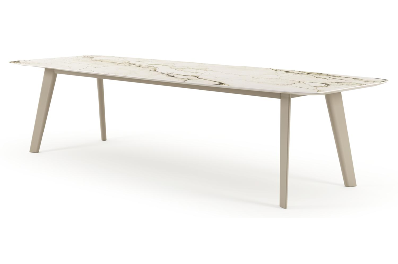 Lacirma tuintafel bootvorm in beige aluminium en volkeramiek Colorado Dunes L 315 x B 115 x H 73 cm x H 73 cm