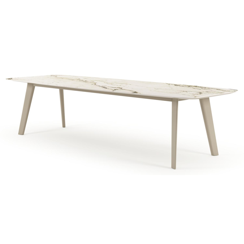 Lacirma tuintafel bootvorm in beige aluminium en volkeramiek Colorado Dunes L 315 x B 115 x H 73 cm x H 73 cm