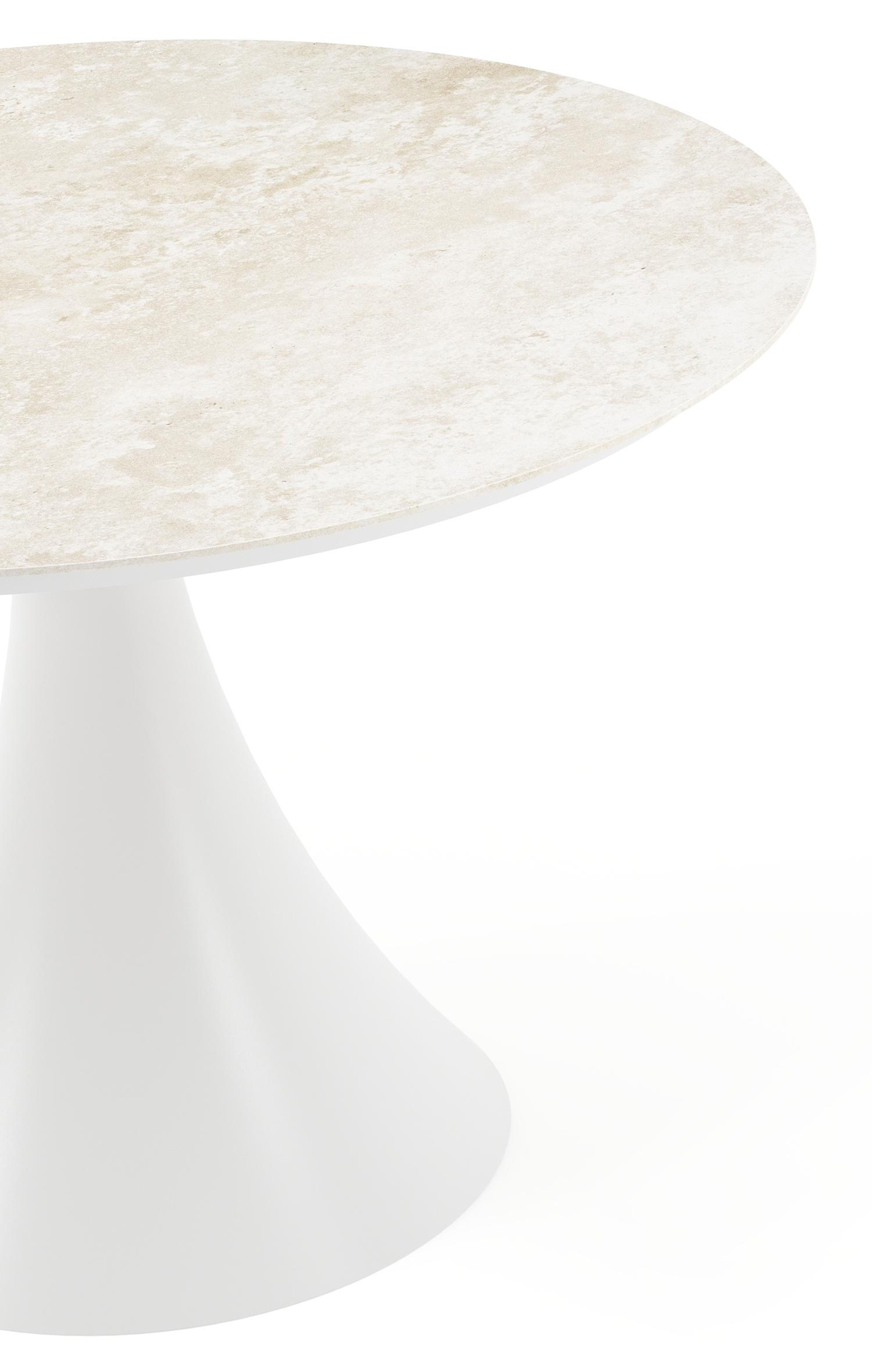 Table de jardin Fano ronde en aluminium blanc et céramique Rapolano - Diam. 110 x Haut. 75 cm