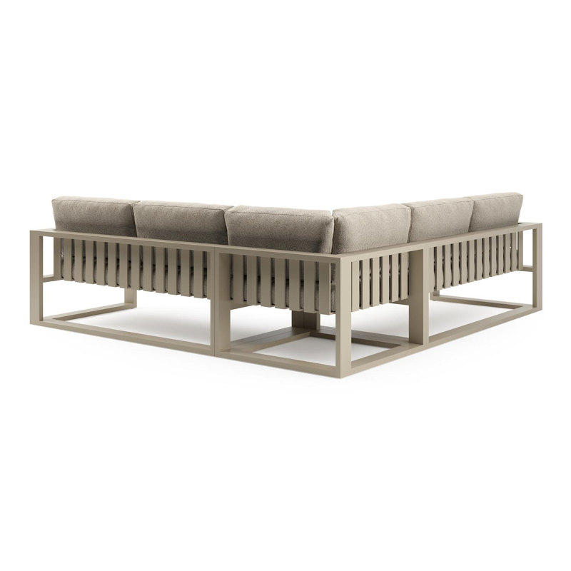 Verato loungehoek in beige aluminium met bora desert all weather cosytica kussen