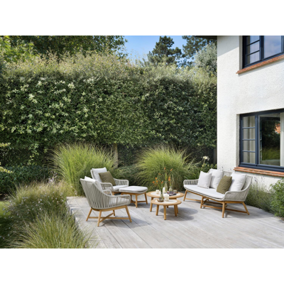 Gardo loungetafels in teak en beige volkeramiek - Dia. 80/60 x H 36,5/30,5 cm