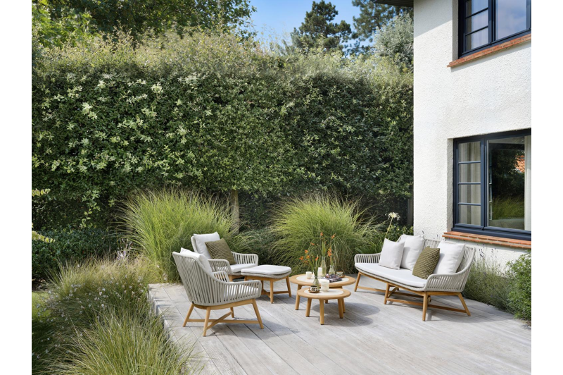 Tables basses Gardo en teck et céramique pleine beige - Diam. 80/60 x Haut. 36,5/30,5 cm