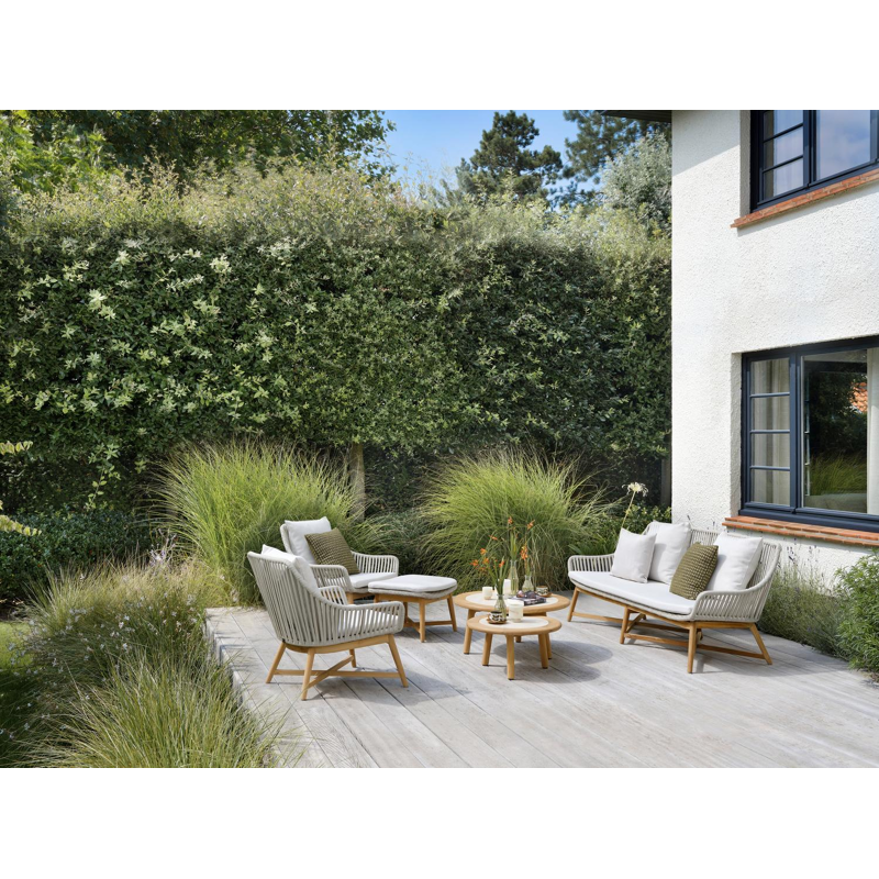 Gardo loungetafels in teak en beige volkeramiek - Dia. 80/60 x H 36,5/30,5 cm