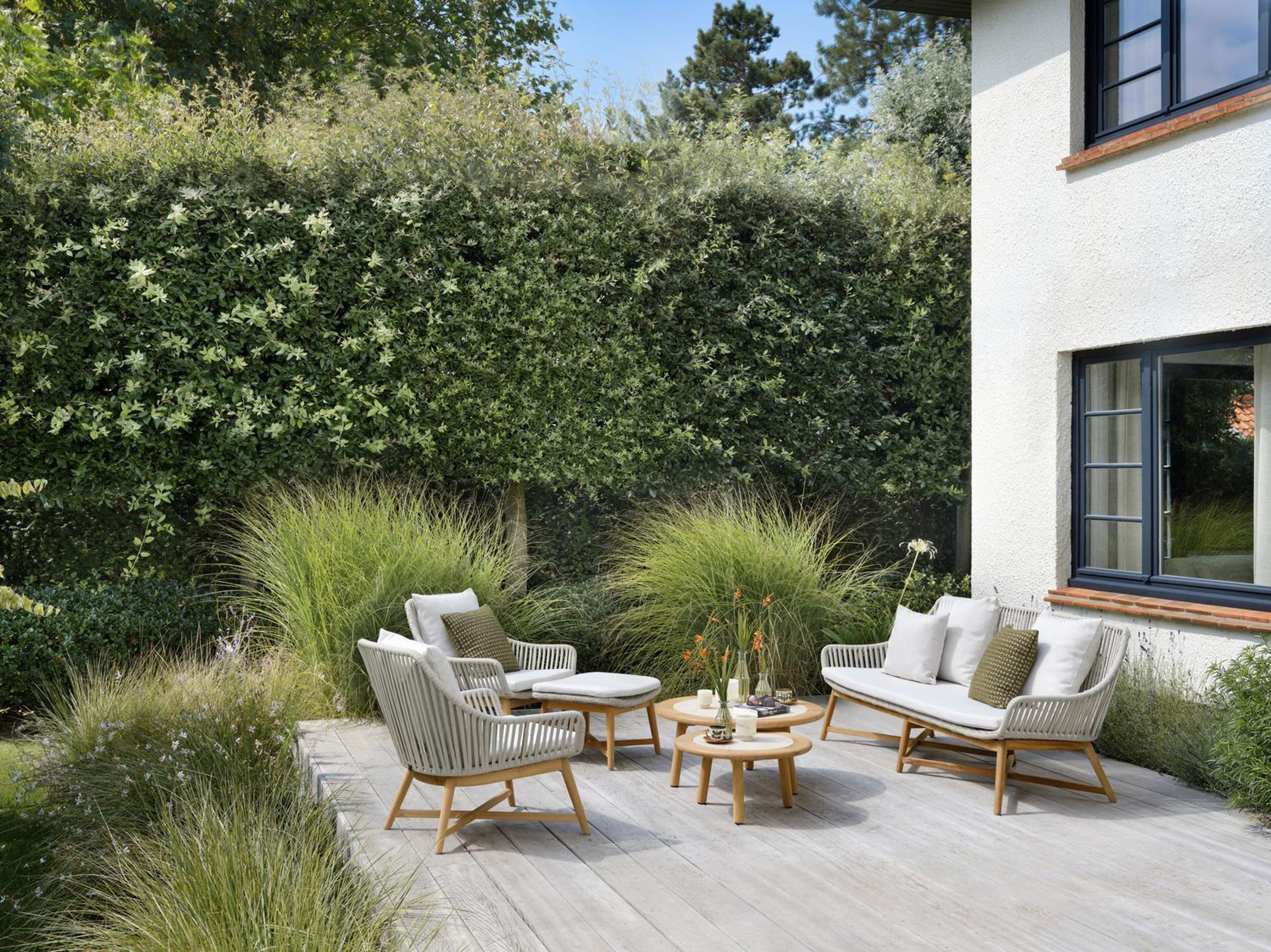 Tables basses Gardo en teck et céramique pleine beige - Diam. 80/60 x Haut. 36,5/30,5 cm