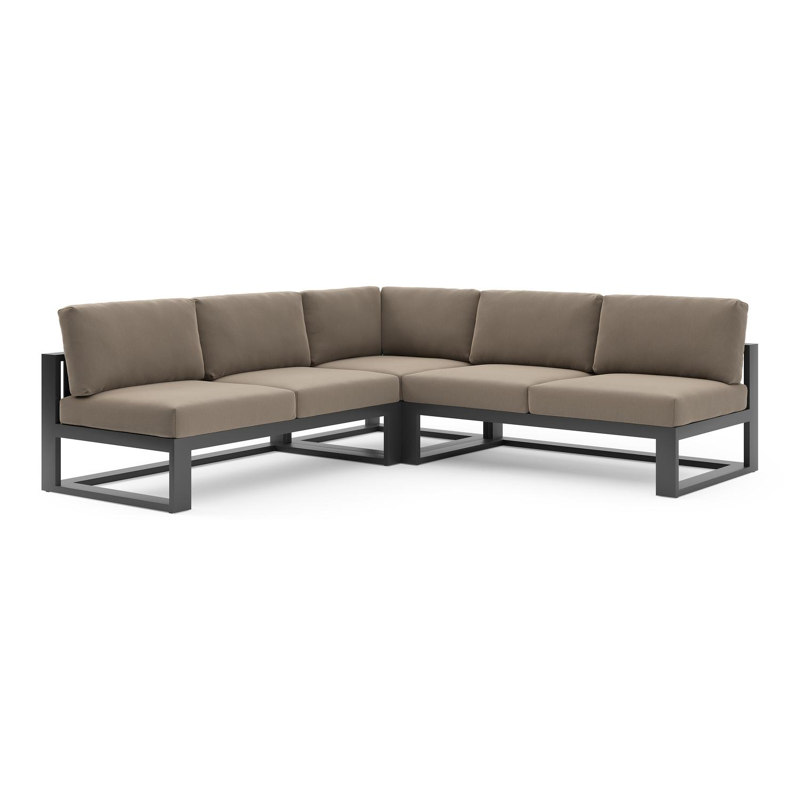 Verato loungehoek in zwart aluminium met natte heather grey all weather sunbrella® luxe kussen