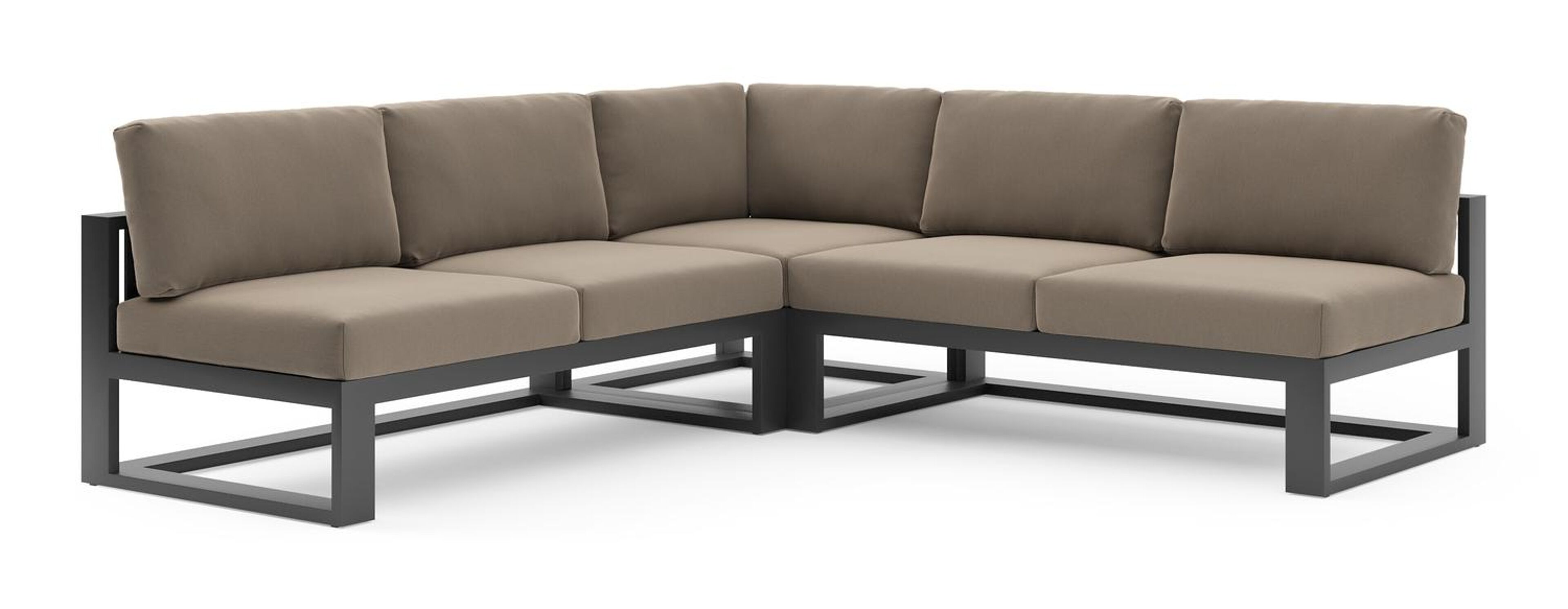 Verato loungehoek in zwart aluminium met natte heather grey all weather sunbrella® luxe kussen