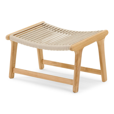 Cosito poef in teak en beige vierkant geweven luxe vlakke rope