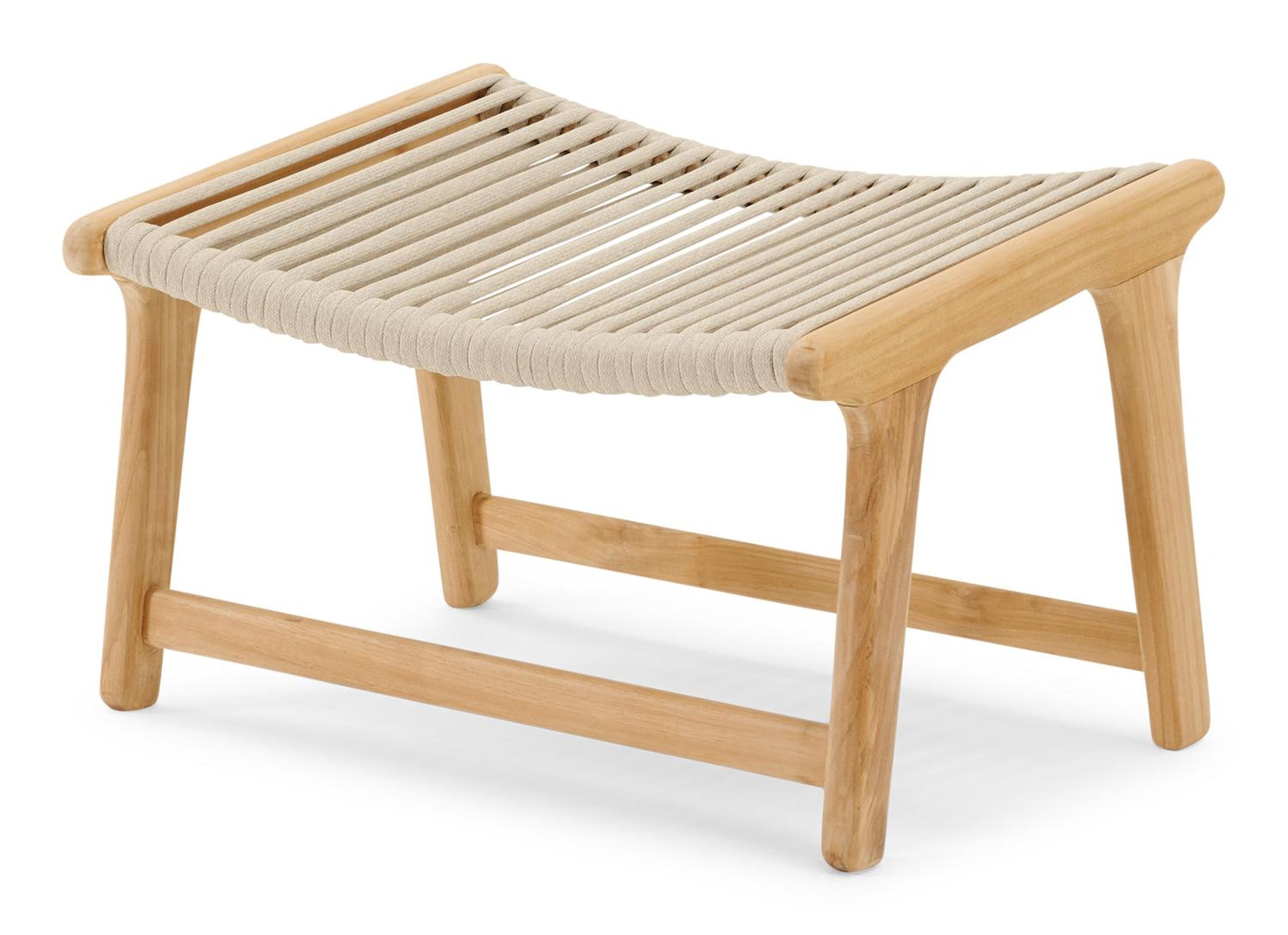 Cosito poef in teak en beige vierkant geweven luxe vlakke rope