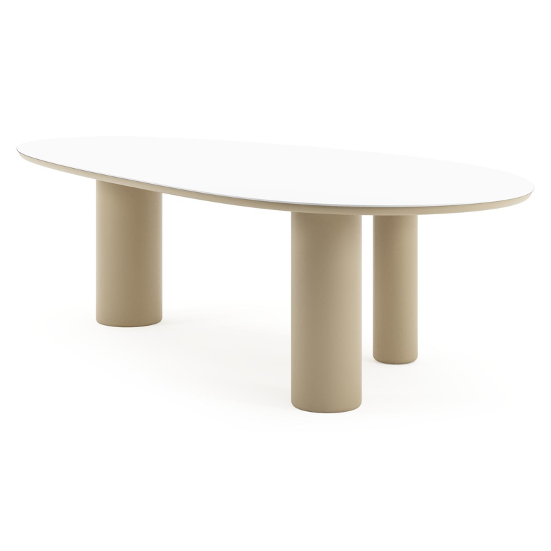 Amico tuintafel mango in beige aluminium en volkeramiek Arctic White - L 260 x B 130 x H 73.5 cm