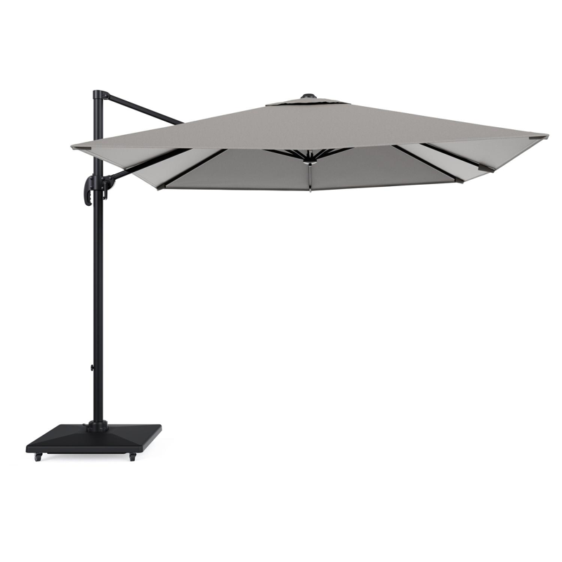 Calpe zweefparasol in zwart aluminium en grijs Weather+ Softtouch parasoldoek - L1 270 x L2 270 cm met Avola parasolvoet 90 kg met wielen