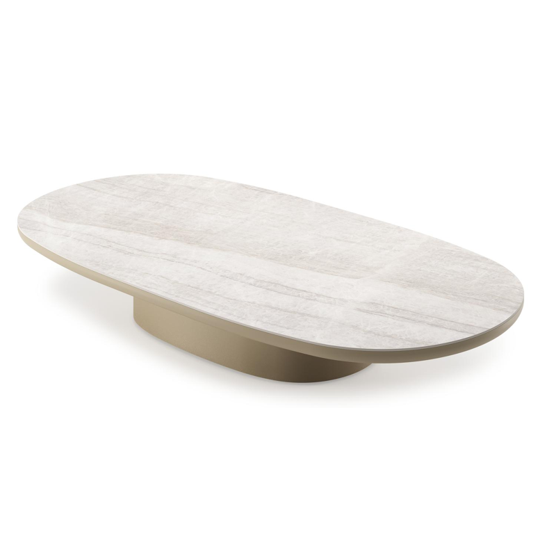 Amico loungetafel bombo in beige aluminium en volkeramiek Taj Mahal - L 171 x B 89 x H 24 cm