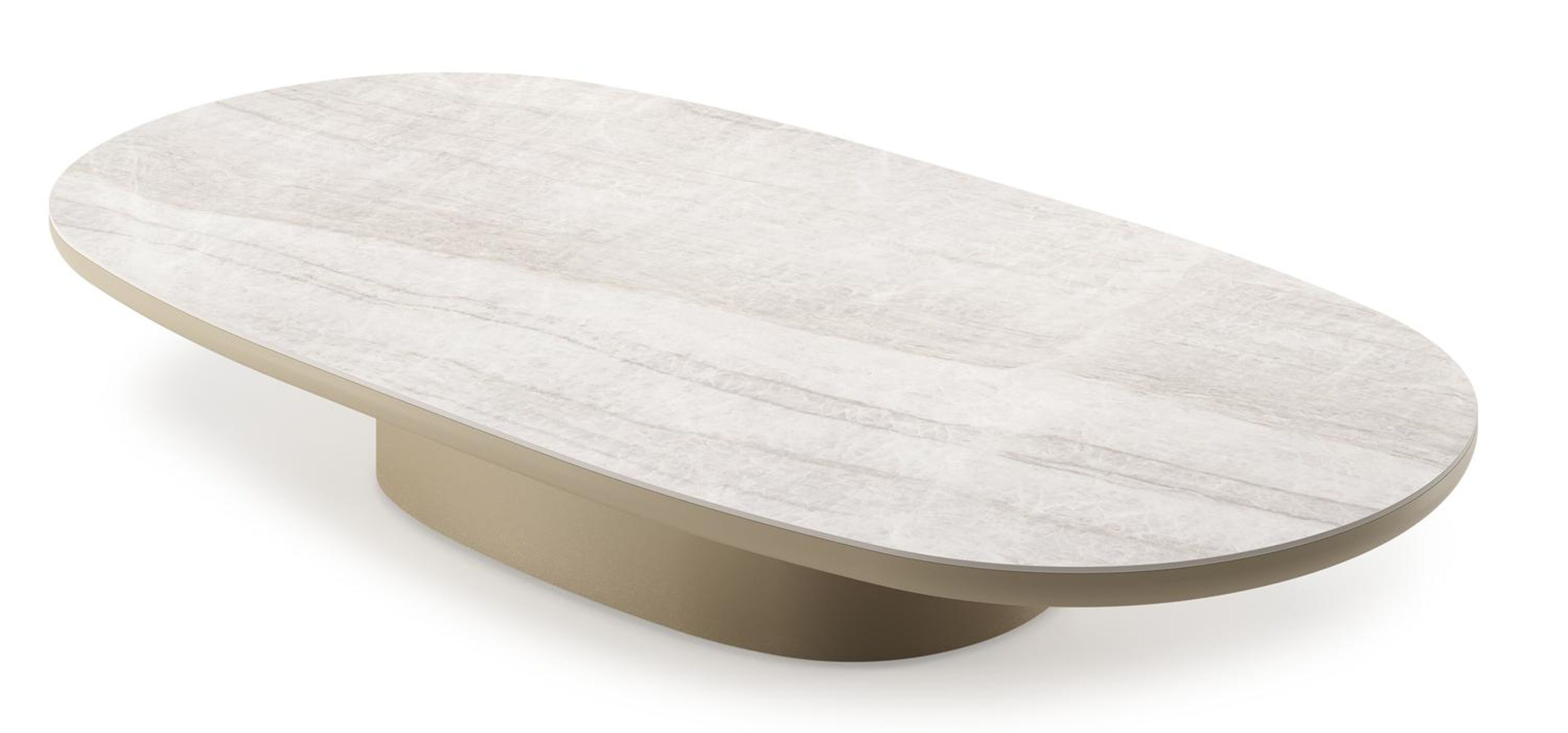 Table de basse Amico bombo en aluminium beige et céramique pleine Taj Mahal - Lg. 171 x Lrg. 89 x Haut. 24 cm