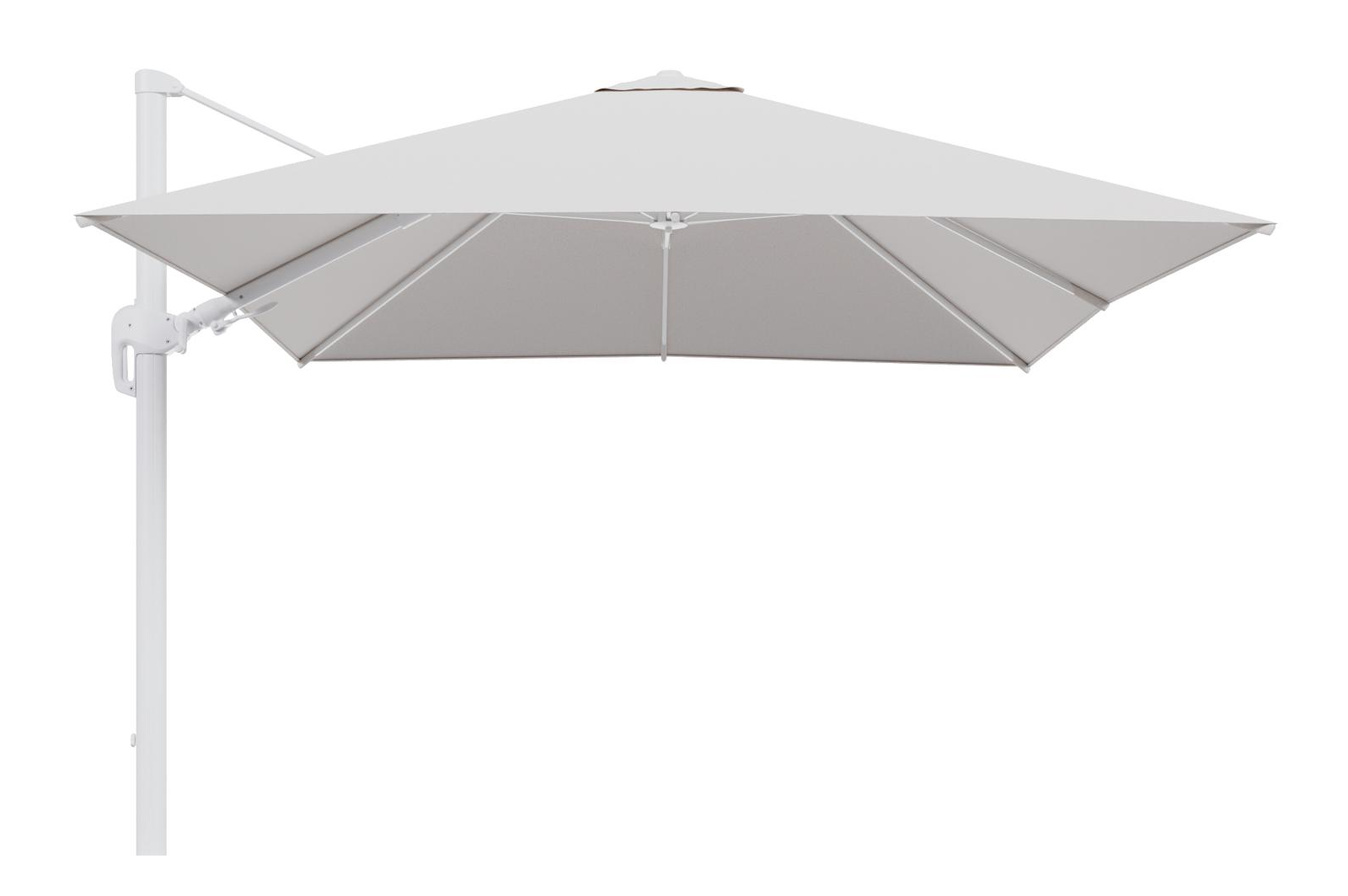 Parasol pendant Rufina avec fonction tilt en aluminium blanc et toile de parasol en All Weather Solica Ego Eggshell  - Lg.1 300 x Lg.2 300 cm (sans pied de parasol