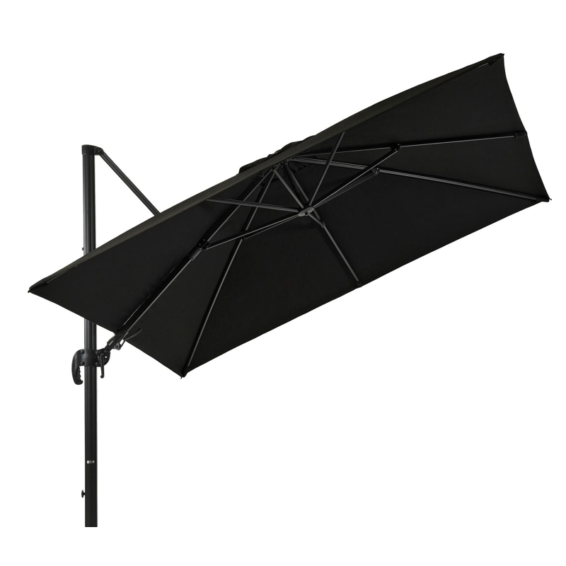 Avola zweefparasol met tiltfunctie in zwart aluminium met zwart sunbrella® premium parasoldoek - L1 300 x L2 300 cm (zonder voet)