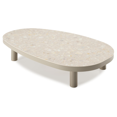 Donato loungetafel organisch in beige aluminium en volkeramiek Retrostone - L 151 x B 90 x H 24.5 cm