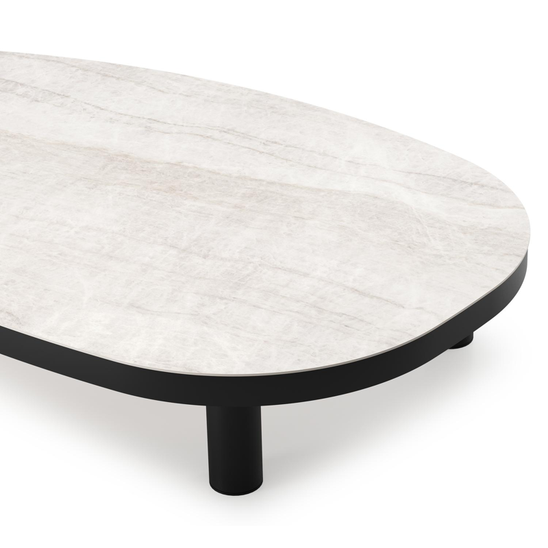 Table de basse Donato organique en aluminium noir et céramique pleine Taj Mahal - Lg. 151 x Lrg. 90 x Haut. 25 cm