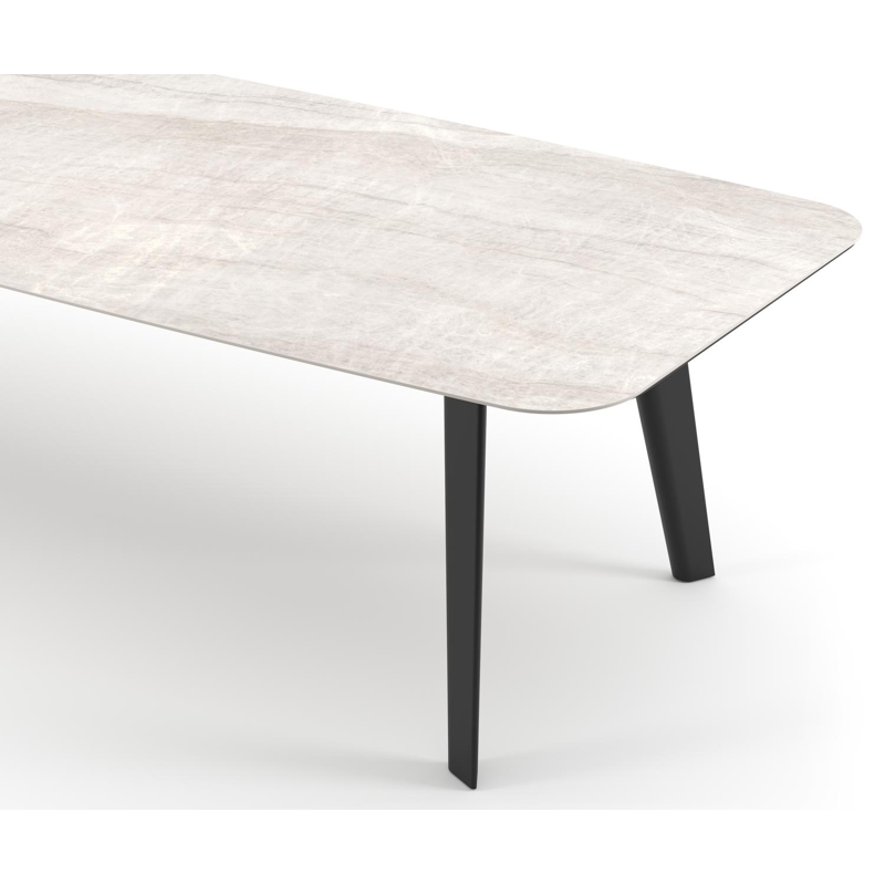 Table de jardin Lacrima forme de bateau en aluminium noir et céramique pleine Taj Mahal - Lg. 315 x Lrg. 115 x Haut. 73 cm