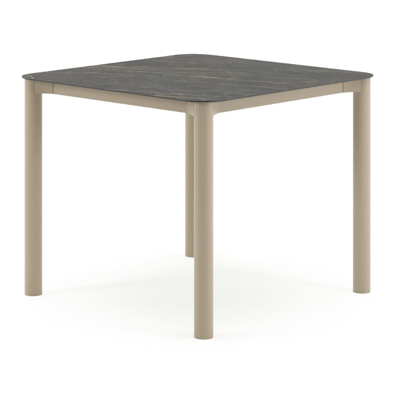 Orso tuintafel rechthoekig afgerond in beige aluminium en volkeramiek Black Obsession - L 90 x B 90 x H 74.5 cm