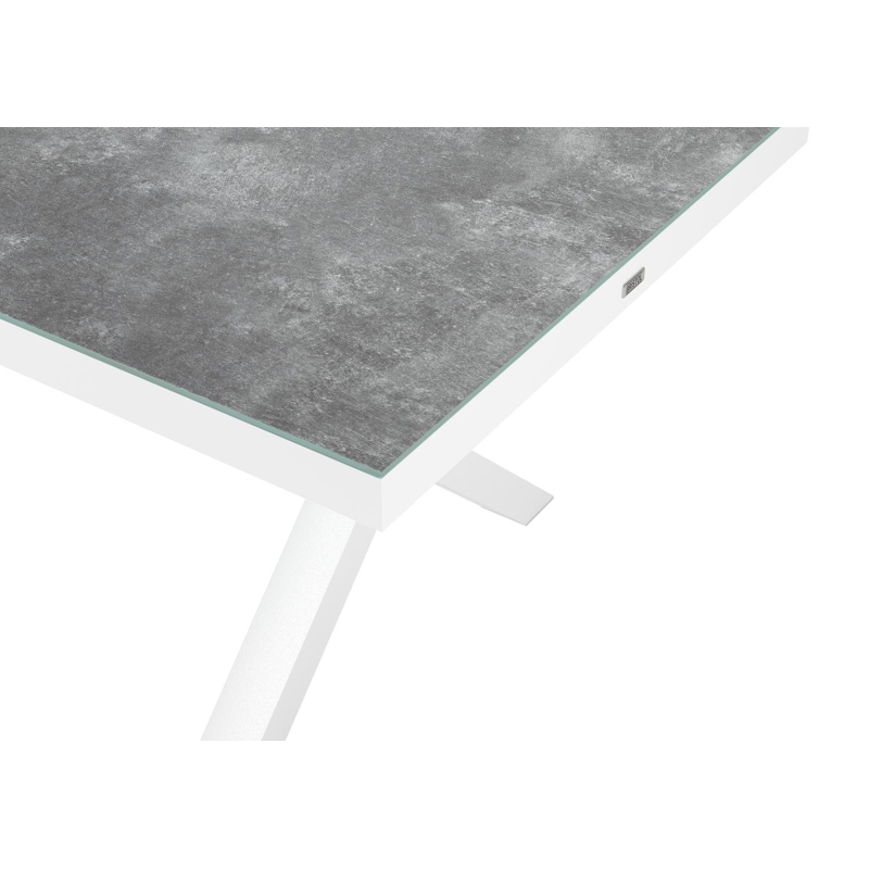 Reza tuinset in wit aluminium en grijs keramisch glas tafelblad met 6 Rivo tuinstoelen