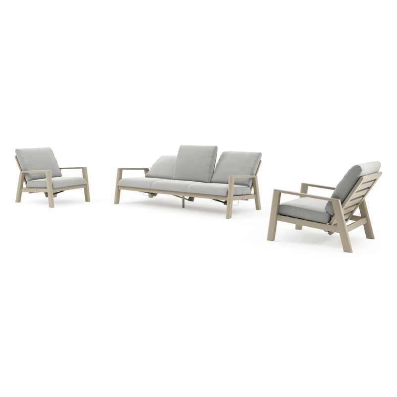 Cirello loungeset in beige aluminium met savane nimbus all weather sunbrella® luxe kussen