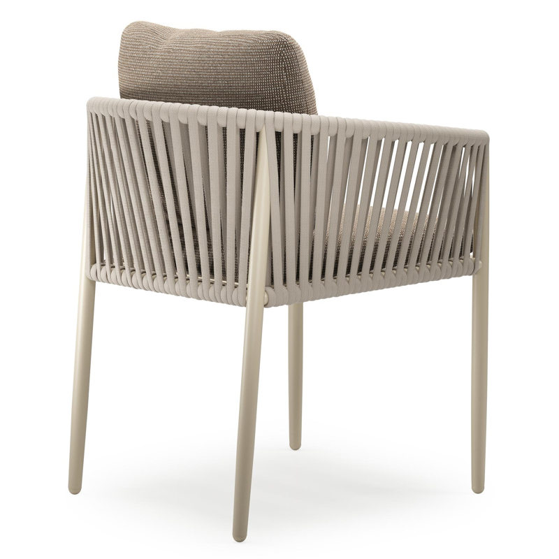 Organo tuinstoel in beige aluminium en beige verticaal geweven luxe vlakke rope met zitkussen in All Weather Solica Firenze Earth