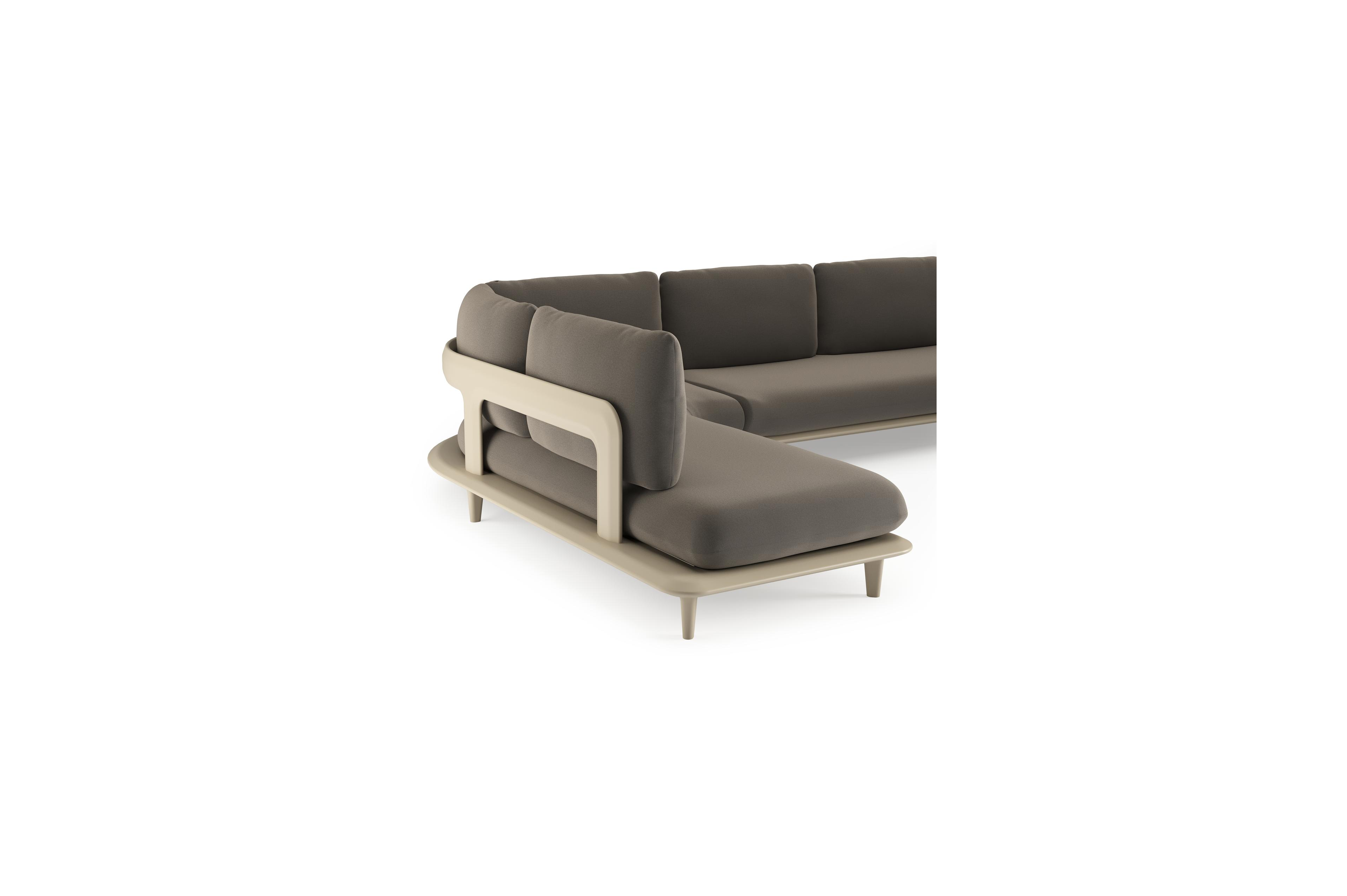 Bomero loungehoek in beige aluminium met natte carbon beige all weather sunbrella® luxe kussen