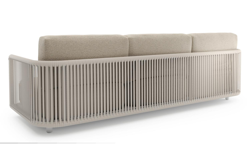 Organo loungebank in wit aluminium en beige verticaal geweven luxe vlakke rope met marbella beige all weather Cosytica kussen