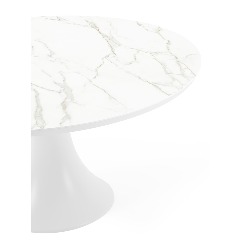 Table de jardin Fano en aluminium blanc et céramique pleine calacatta - Dia. 148 x H 75 cm