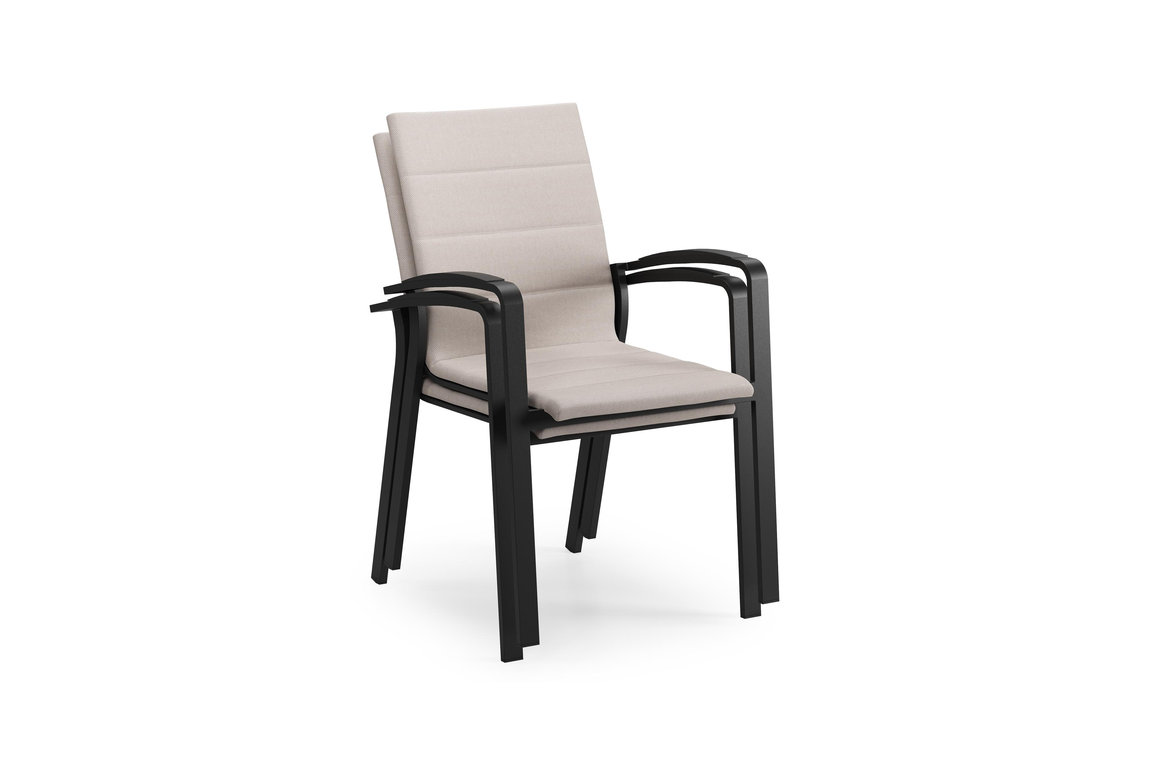 Lioni stapelbare tuinstoel in zwart aluminium en beige luxe textilene