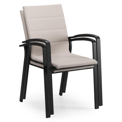 Lioni stapelbare tuinstoel in zwart aluminium en beige luxe textilene