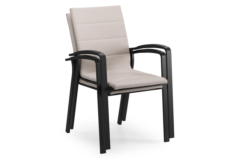 Lioni stapelbare tuinstoel in zwart aluminium en beige luxe textilene