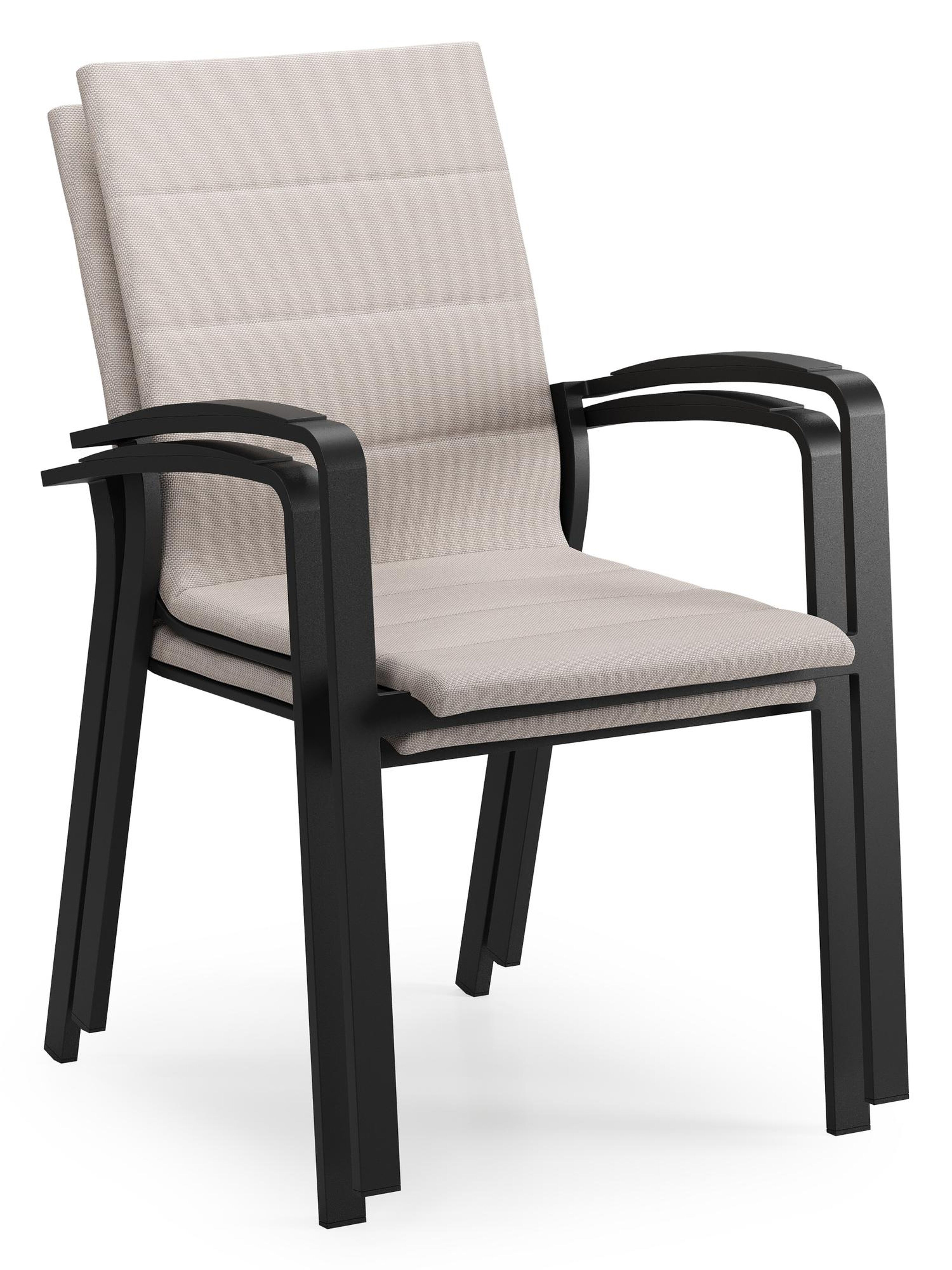 Lioni stapelbare tuinstoel in zwart aluminium en beige luxe textilene
