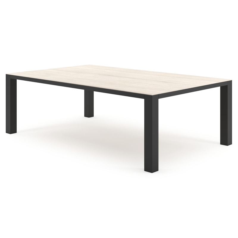 Table de jardin Nano rectangulaire en aluminium noir et céramique pleine Travertino Bianco - Lg. 240 x Lrg. 148 x Haut. 73 cm