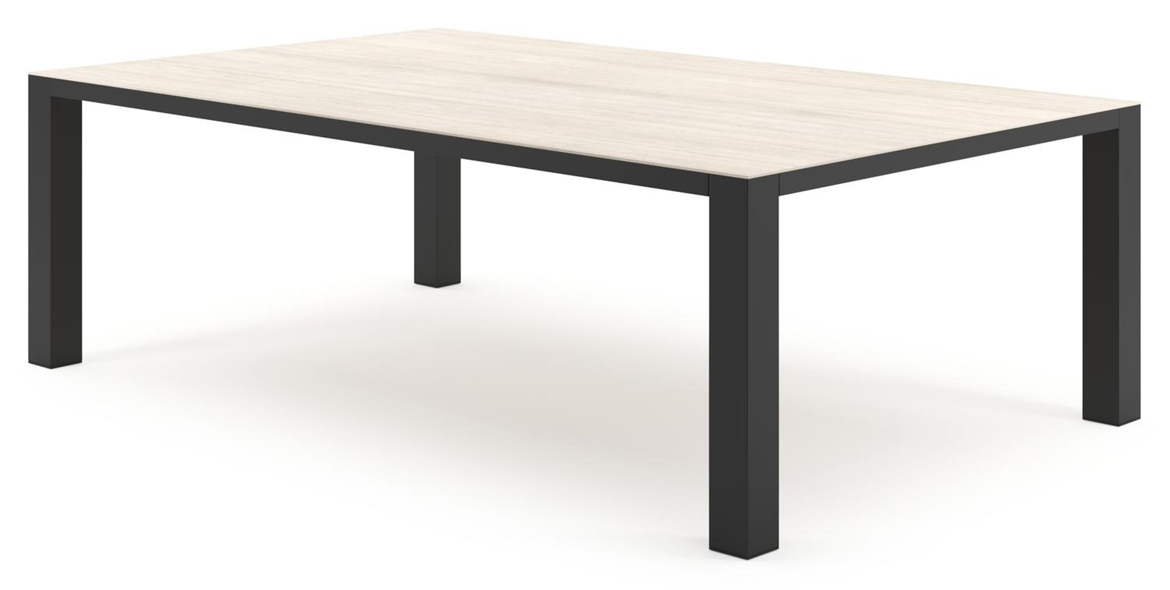 Table de jardin Nano rectangulaire en aluminium noir et céramique pleine Travertino Bianco - Lg. 240 x Lrg. 148 x Haut. 73 cm