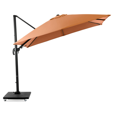 Avola zweefparasol met tiltfunctie in zwart aluminium met pumpkin weather+ softtouch parasoldoek - L1 300 x L2 300 cm (met voet)