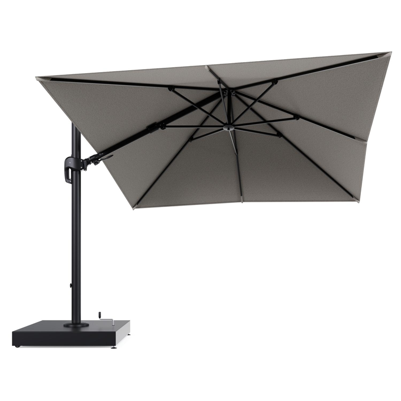 Rufina zweefparasol met tiltfunctie in zwart aluminium en Firenze Sand All Weather Solica parasoldoek - L1 300 x L2 300 cm met parasolvoet Minore 260 kg met wielen