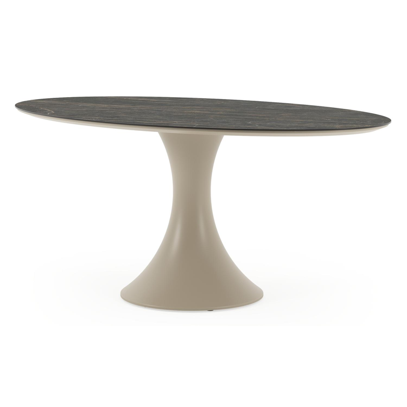 Table de jardin Fano ovale en aluminium beige et céramique pleine Black Obsession - Lg. 180 x Lrg. 110 x Haut. 75 cm