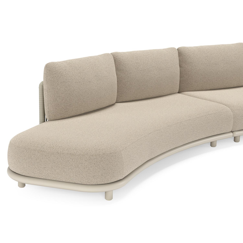 Salon de jardin d'angle Lomano en aluminium beige et corde luxe plate tissée verticalement beige et coussins en all weather cosytica Marbella Beige
