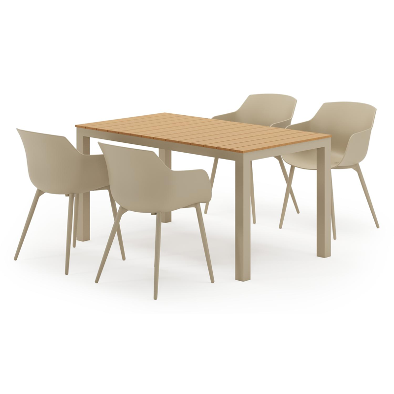 Toma tuinset in beige aluminium en polywood met 4 Paco tuinstoelen